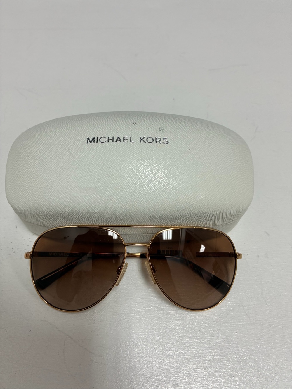 Michael Kors Gold Frame Brown Lens Aviator Sunglasses with Case